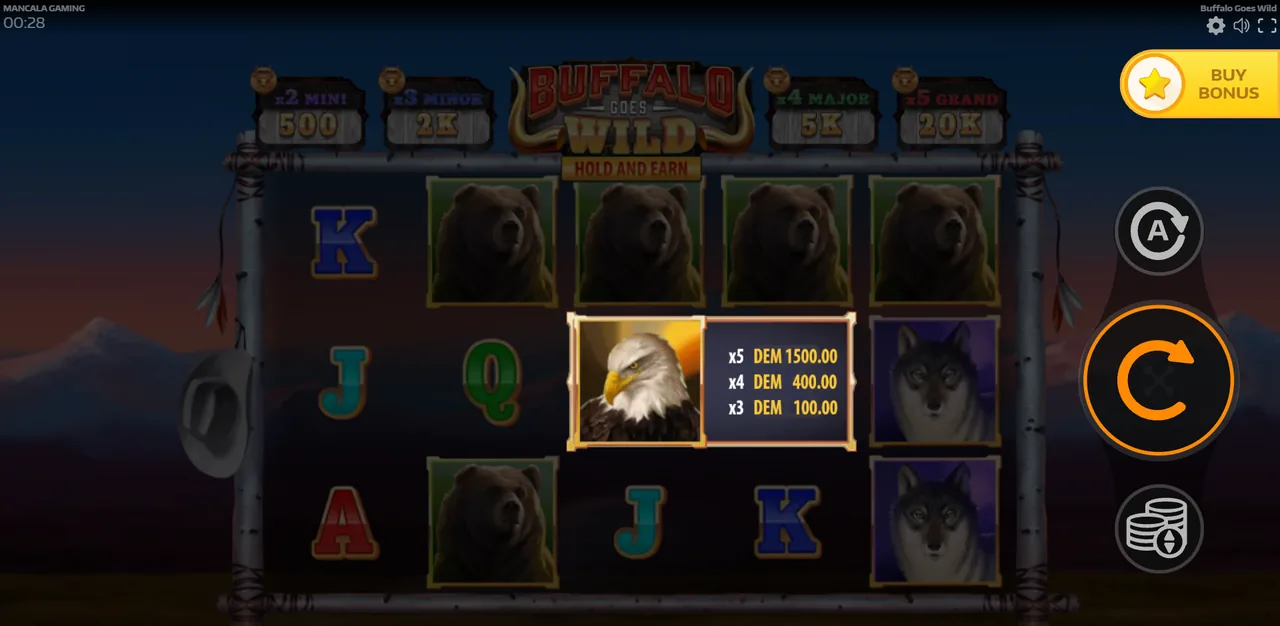 Buffalo Goes Wild - écran de jeu