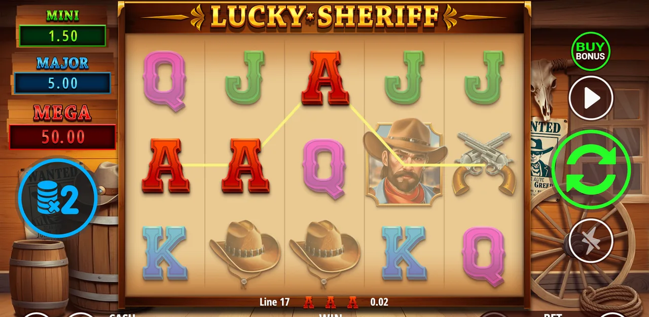 Lucky Sheriff - grille en cours de partie