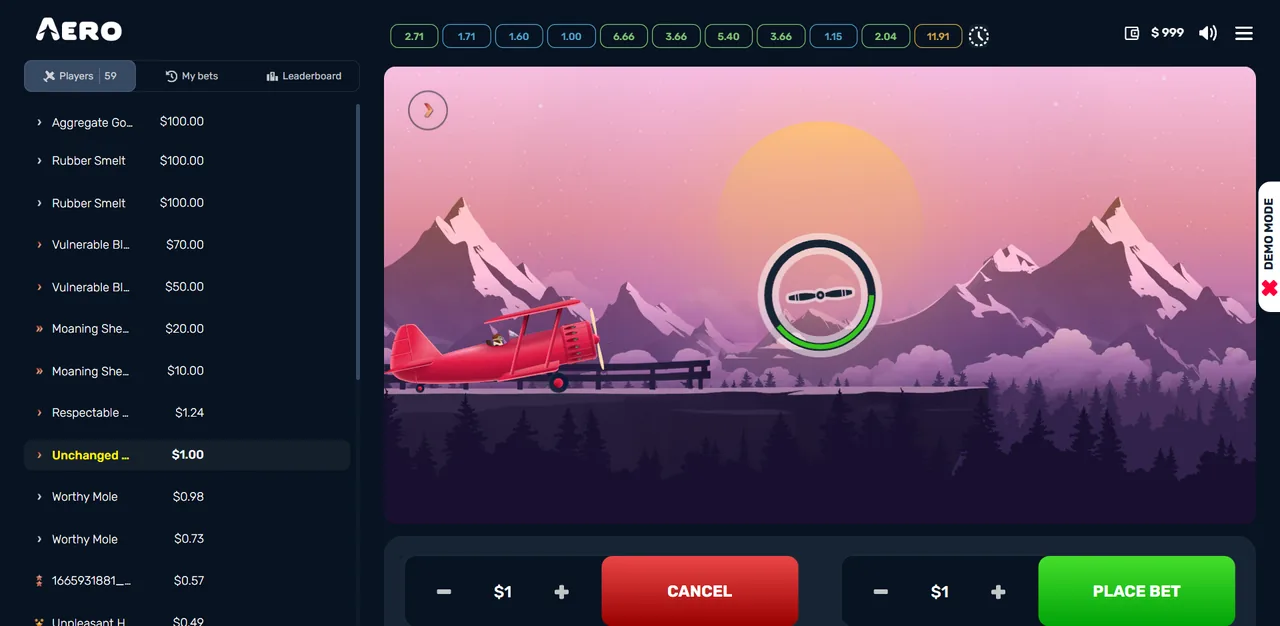 Aero - écran de jeu