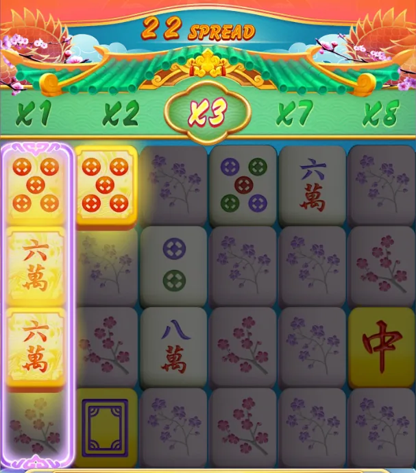 Mahjong Ways 3+ - grille en cours de partie