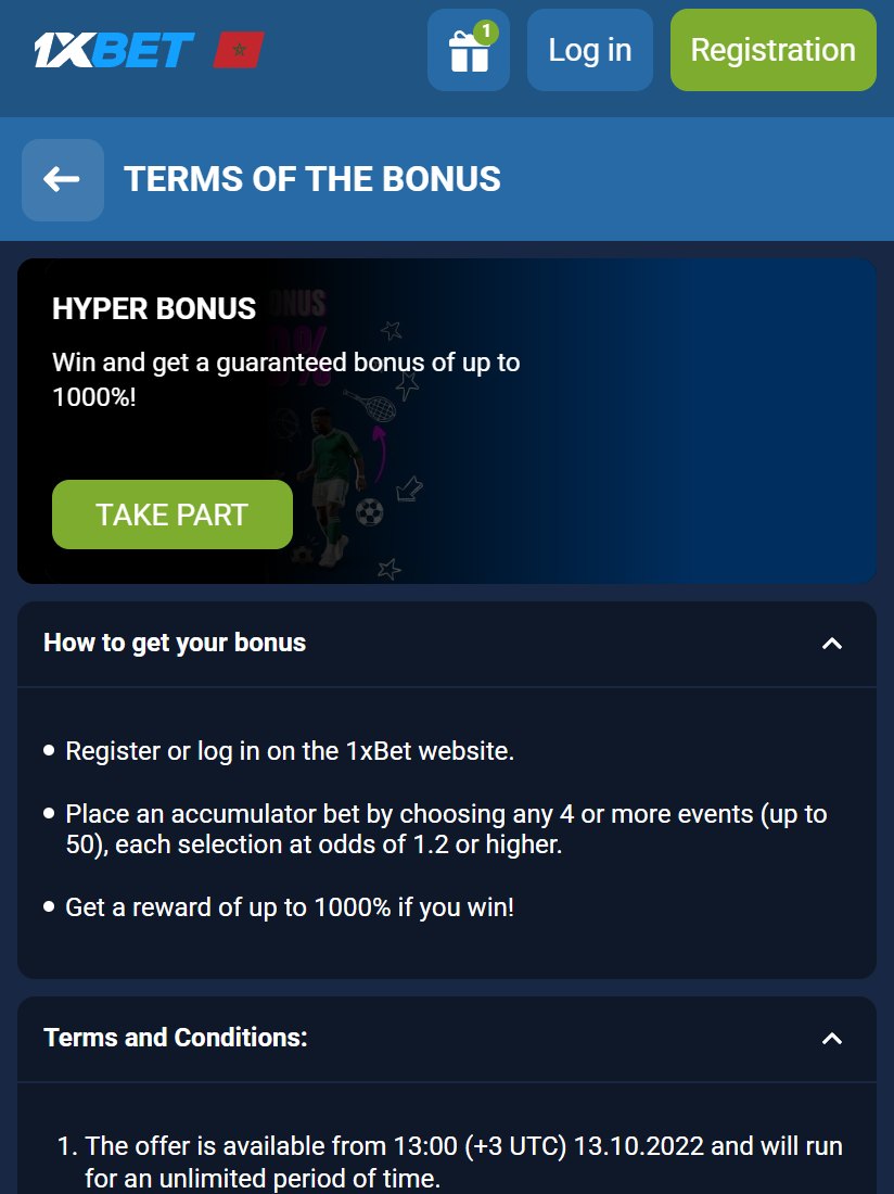 Hyper Bonus offer card: up to 1000 % on a winning accumulator