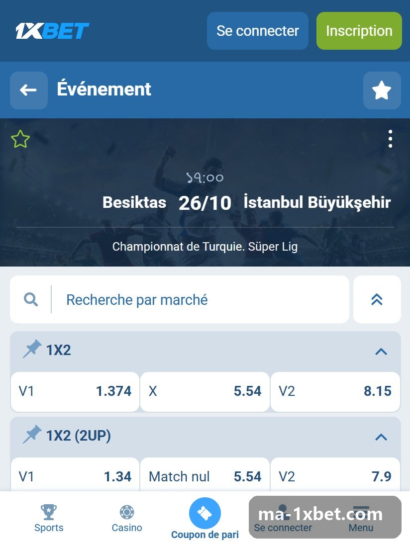 Turkey. SuperLiga: a Turkish league match page with 1X2