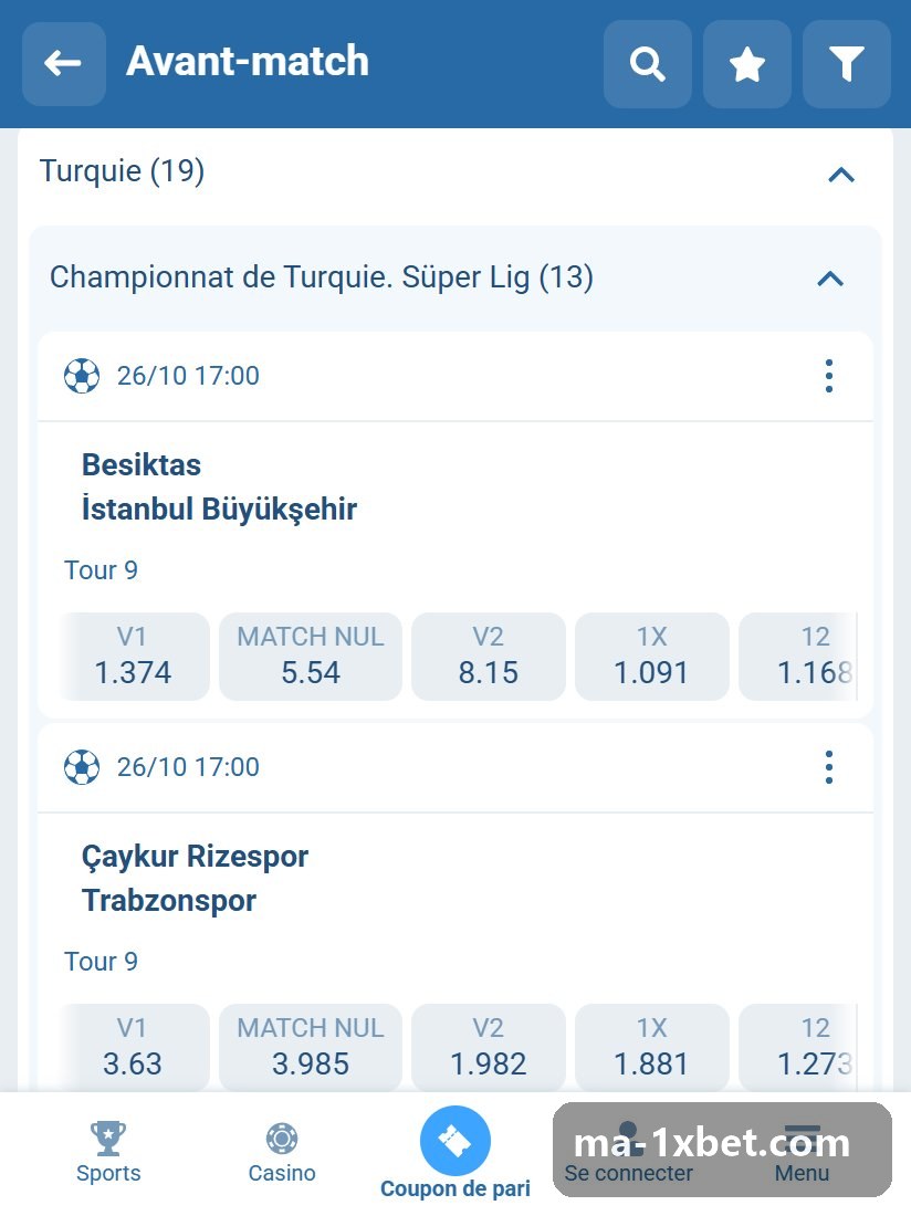Turkey. SuperLiga: Süper Lig games in the pre-match line
