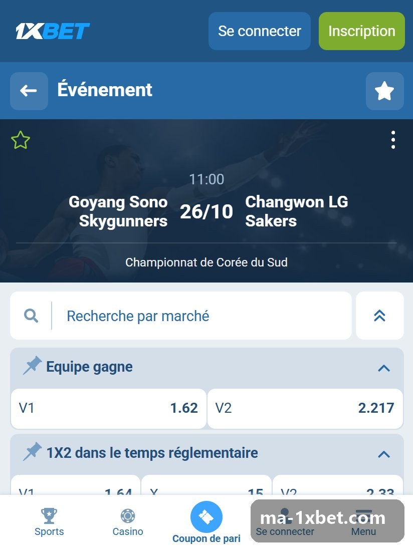 Championnat de Corée du Sud : marchés d'un match sur sa fiche