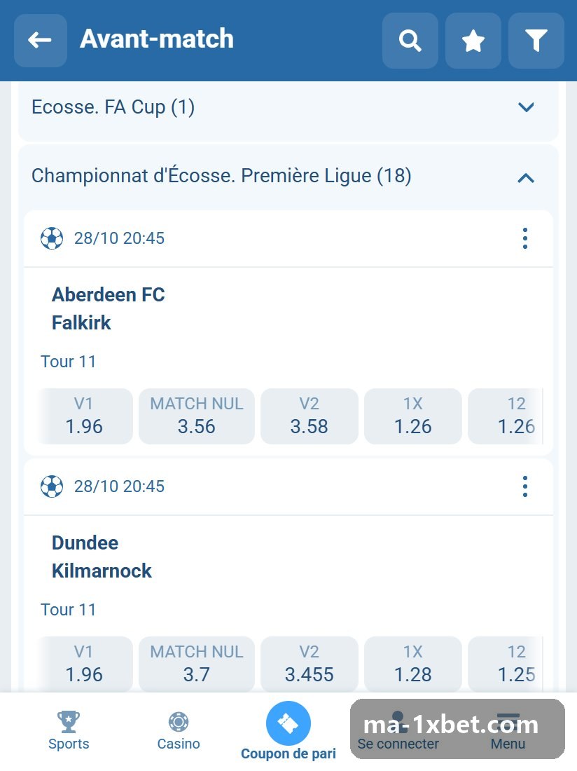 Championnat d'Écosse. Première Ligue : rencontres de la Premiership écossaise dans la ligne