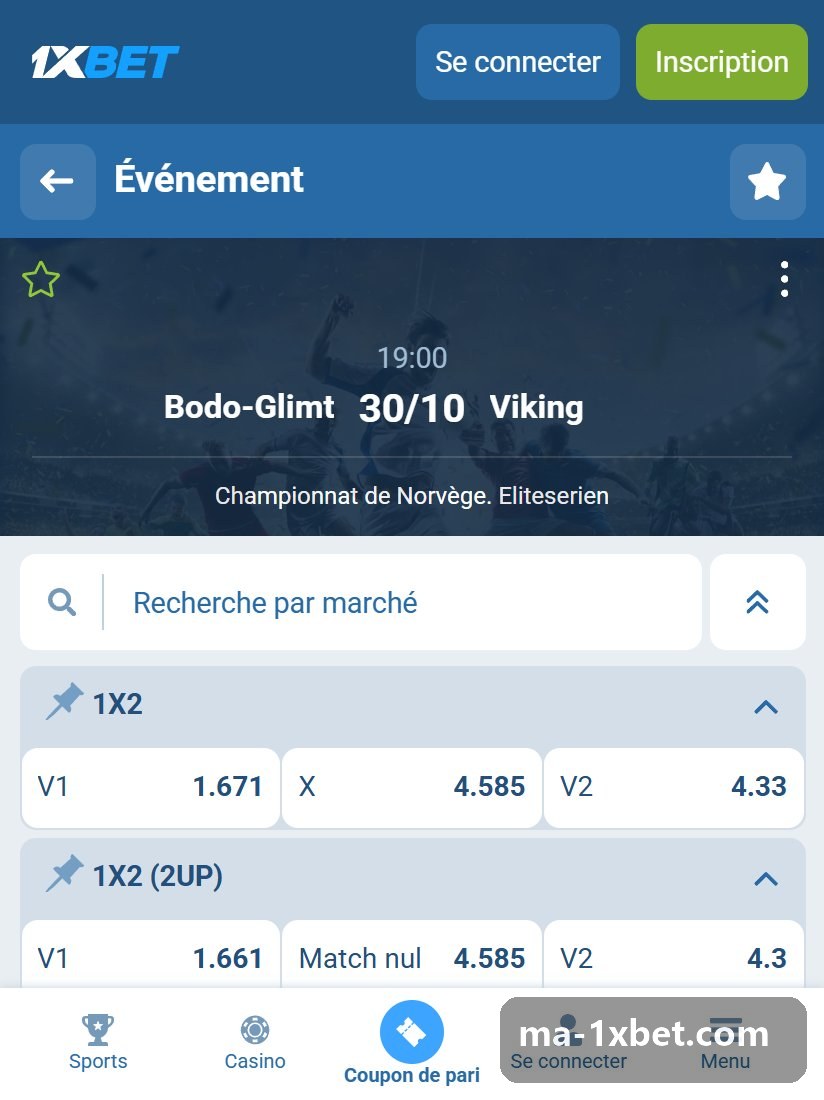 Championnat de Norvège. Eliteserien : fiche d'un match avec les cotes V1, X, V2