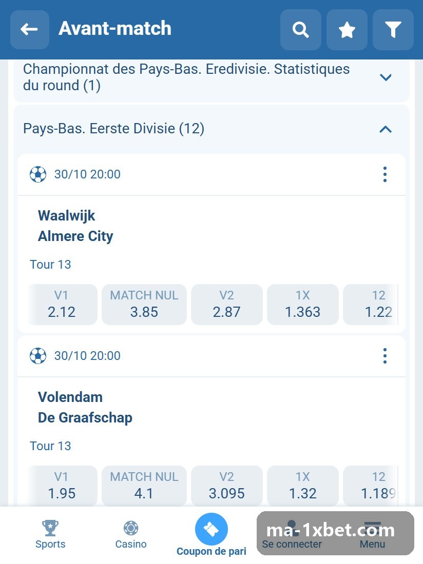 Pays-Bas. Eerste Divisie : affiches de la journée dans la ligne