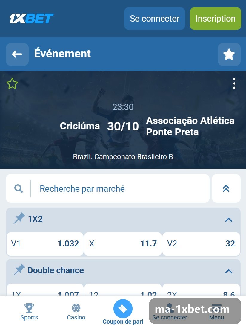 Brazil. Campeonato Brasileiro. Serie B: a match page with the 1X2