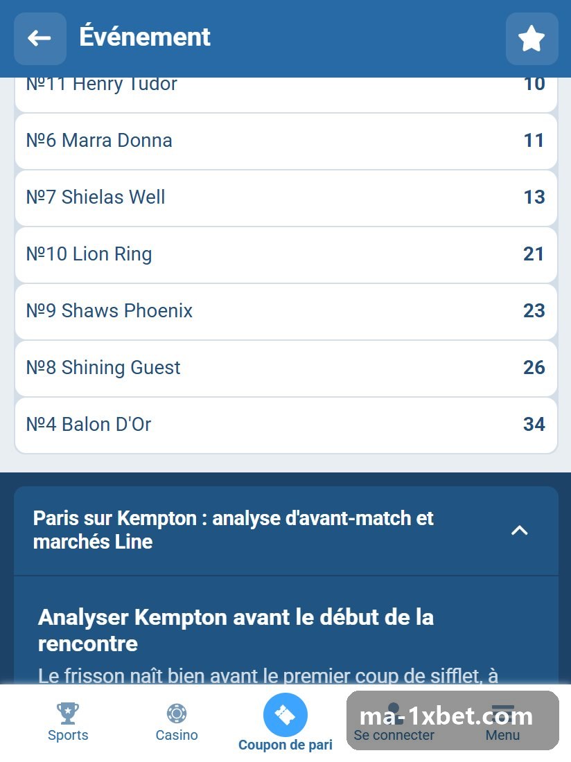 Stratford : suite de la liste des partants, cotes de plus en plus longues