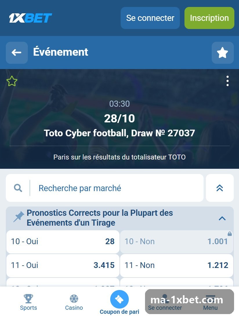 Toto correct score, Draw № 4350 on a phone: draw number, time and the correct-predictions block opening at 10 and 11